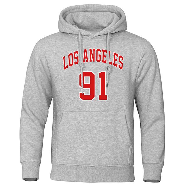 Los Angeles 91 Team Uniform Print Hoodies Man Oversize Autumn Winter Fleece Hoody Streetwear Hip Hop  Pullover  Tracksuit  Men