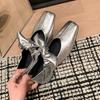 Flat single shoes women's bow word with shallow mouth small square head Mary Jane women's shoes spring and summer sweet and cool ballet shoes