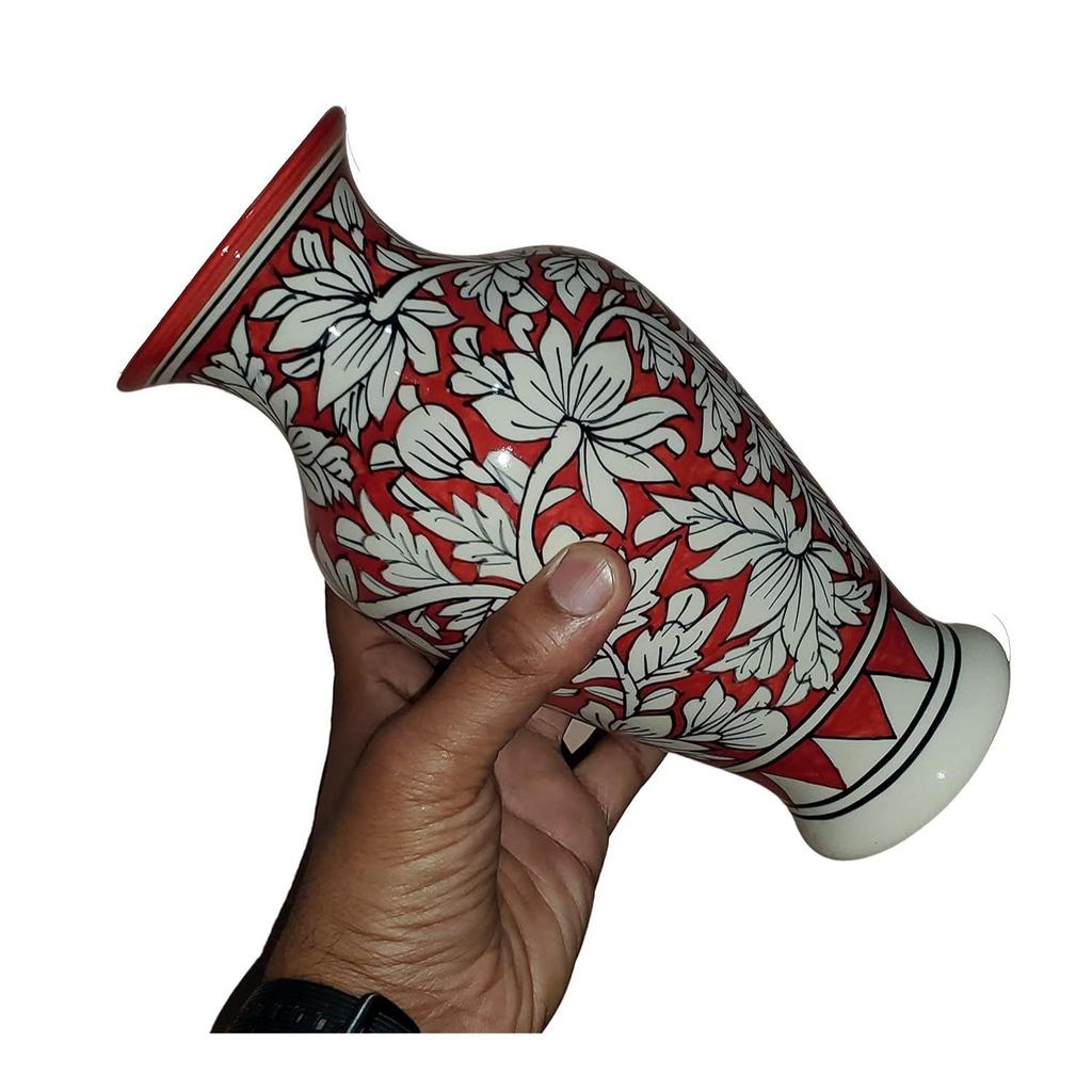Hand Painted Flower Vase, Red