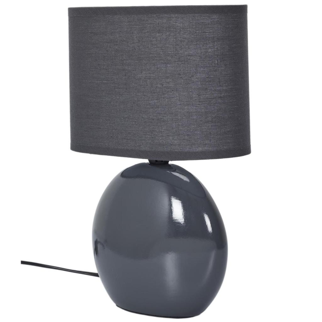 Luminária de Mesa Oval em Grafite Cerâmico com Abajur