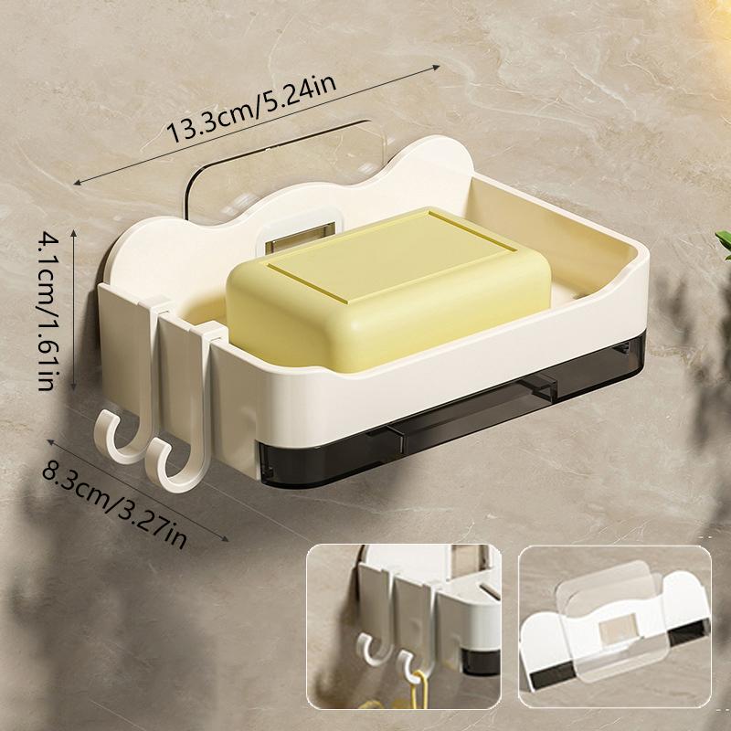 

Мыльницы для ванной комнаты, самоклеящиеся, настенные, без сверления, органайзер для мыла и губки, двойная дренажная тарелка с крючками, аксессуары белый