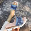 2025 summer new fish mouth large size bow one-word buckle wedge heel thick sole casual large size women's sandals