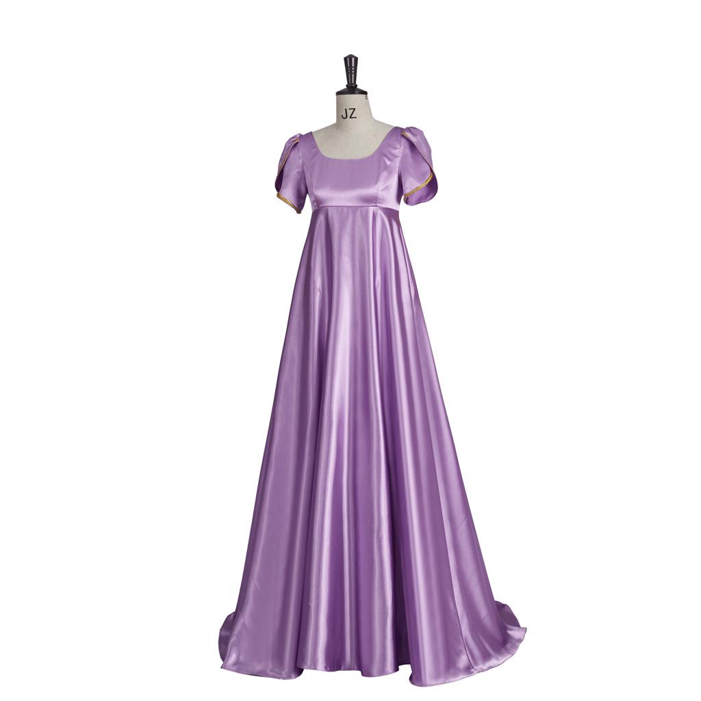 Bridgerton Inspired Gold Velvet Two-Piece Medieval Gown with Long Skirt for Stage Performance
