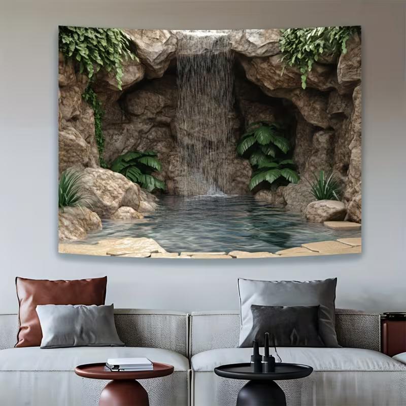 2D Stone Cave Pool Background Cloth for Relaxing, Nature and Spa Aesthetic Content