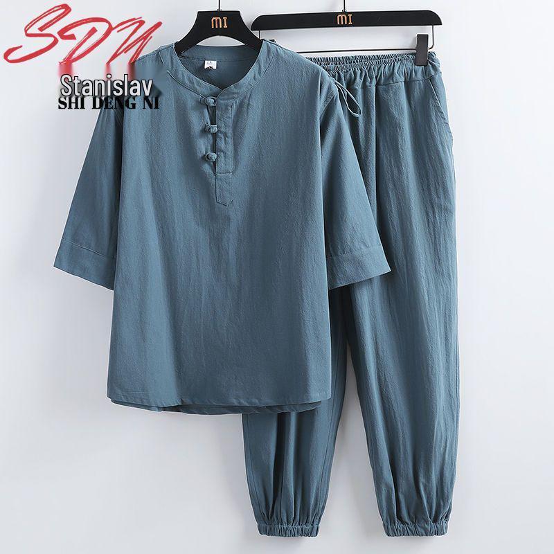 Men’s Taoist Meditation Suit – Summer Cotton-Linen Zen Tang-Style