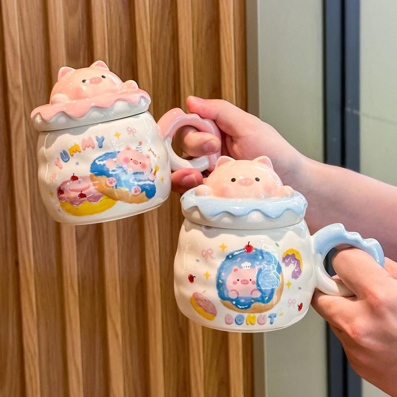 Cute mug girl pig ceramic drinking cup birthday gift souvenir gift box couple practical small gift
