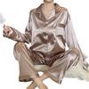 High-End Ice Silk Solid Color Women'S Pajamas Long-Sleeved Set Spring And Autumn New Fashion Simple Style Loungewear