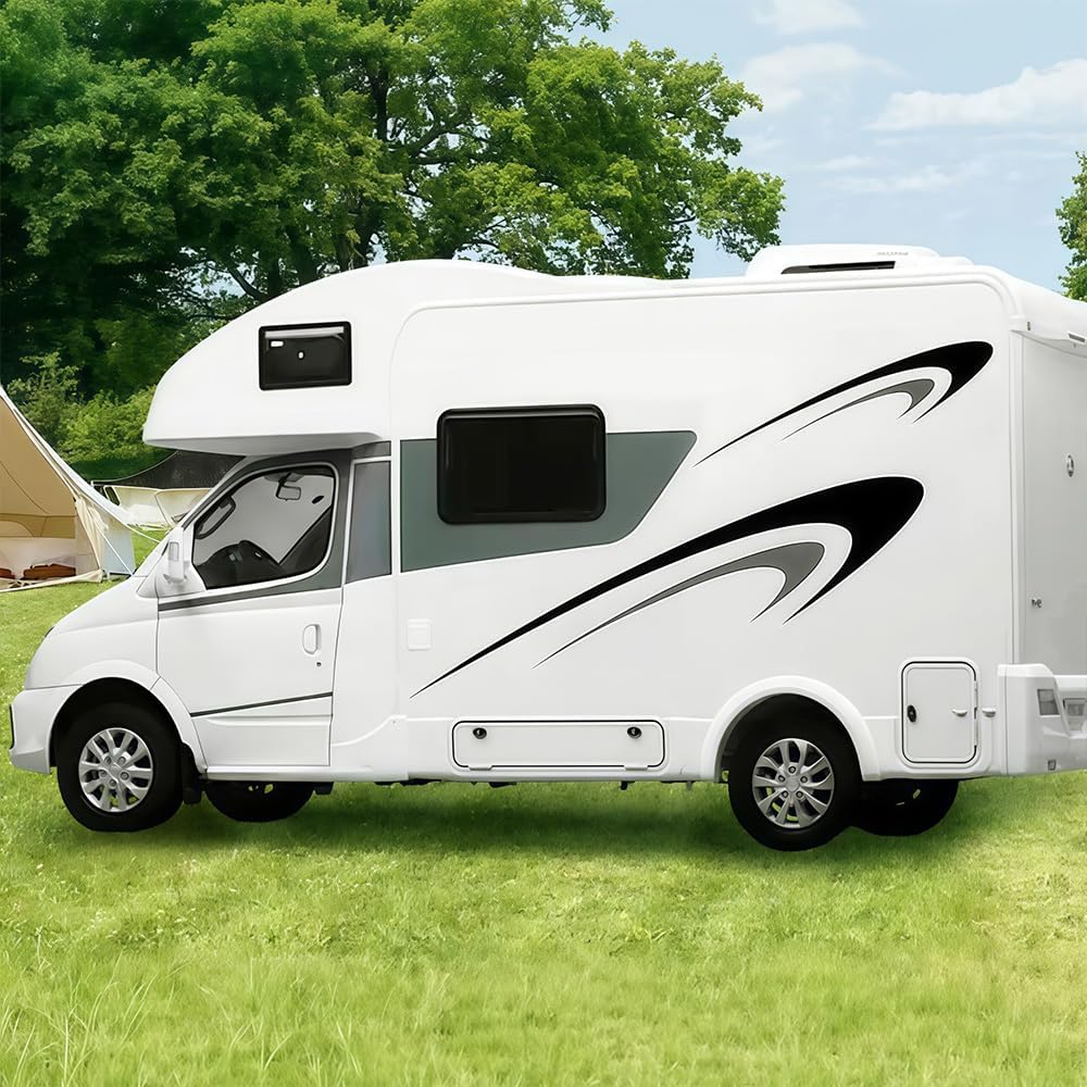 Large Vinyl Decals,Car Body Stickers,Vinyl Stripe Graphics Decals Stickers for Camper,RV,Trailer,Motorhome,Black+Gray,(DB04850ANPCS)