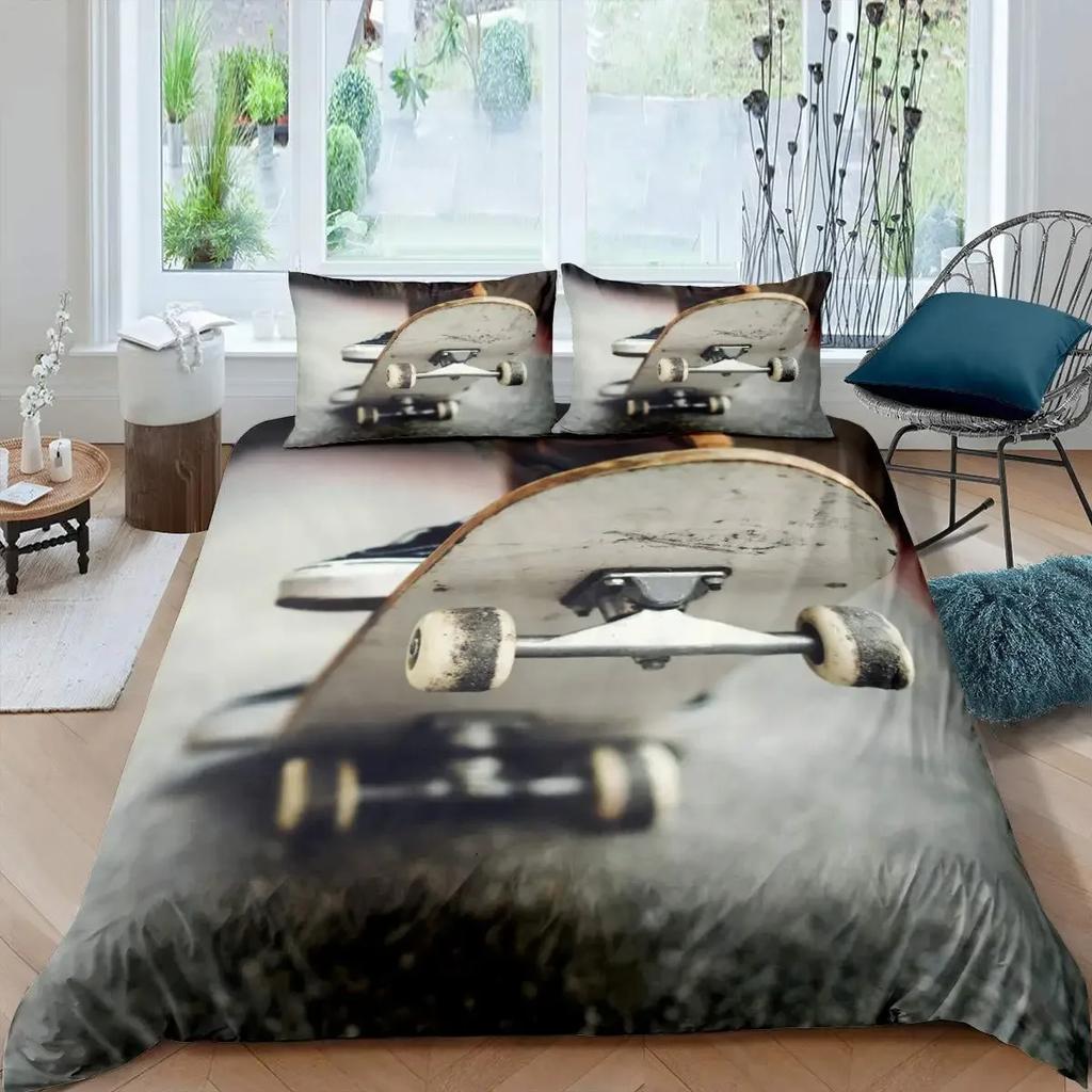 Skateboard Bettbezug Set Doppelgröße für Jungen Teenager Extremsport Bettwäsche Set Jugend Bettdeckenbezug Graffiti Stil Bettbezug