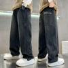 Jungen Jeans Einfarbig Elastischer Bund Hosen Kinderjeans Locker Weitbeinige Hosen Teenager Lässig Gerade Hosen
