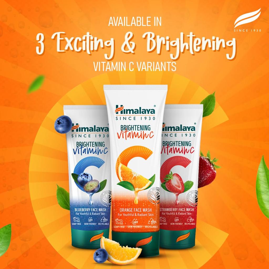 Himalaya Brightening Vitamin C Orange Face Wash 100ml Natural Radiance Boosting Cleanser for Dull Skin Removal