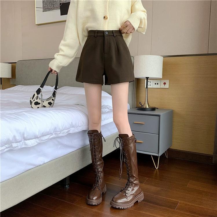 Plus Size Women's Woolen A-line Shorts - Autumn/Winter 2024 Casual Wide-leg Booty Pants