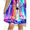 Black Neon Cartoon Printed Girls' Short Sleeved Casual Dress Summer Set Soft and Breathable Suitable for Birthday Gifts