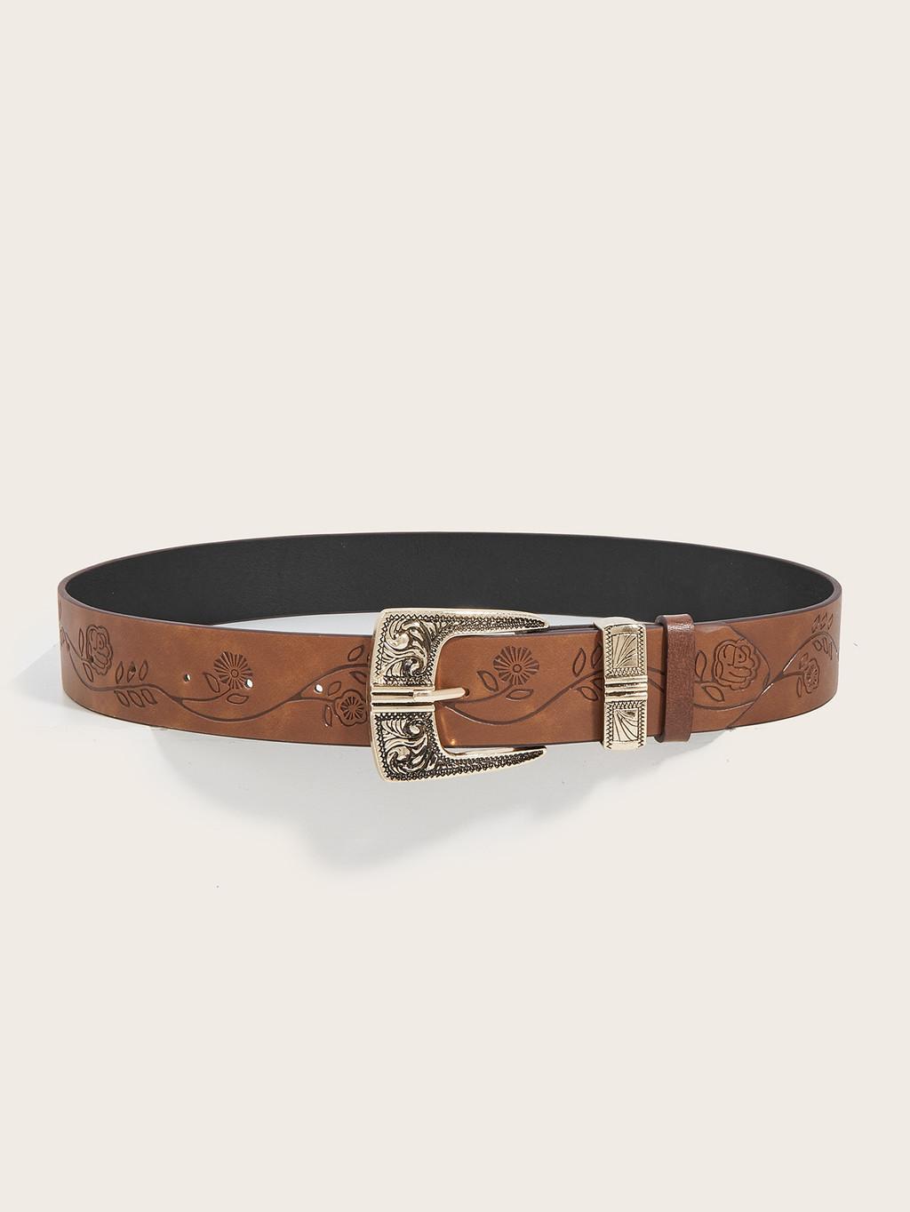 

Fashion Pattern Flower Metal Buckle Decoration Women Casual Belt For Daily Use