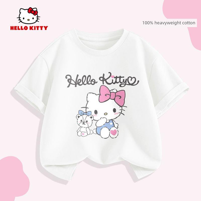 Hello Kitty Girls' Short-Sleeved T-Shirt Summer 2026 New Versatile Pink Kidsren's Top Girls' Summer Fashion Trend