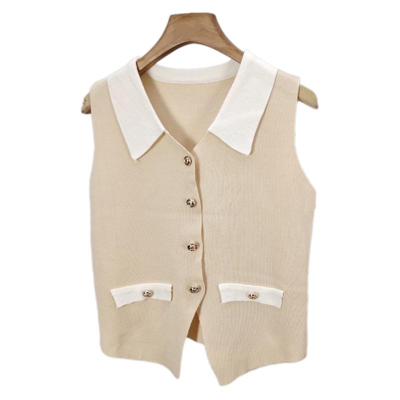 Women Elegant V-Neck Lapel Vest Summer Casual All-Match Chic Tanks Sleeveless Tops