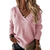 2025 Autumn/Winter V-Neck Solid Color Women's Sweater - Fashionable European & American Knit Long Sleeve Pullover