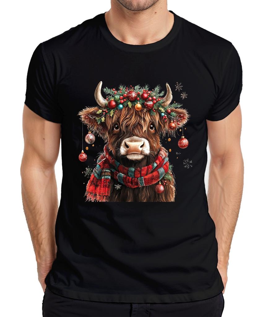Scottish Highland Cow Christmas Festive Farm Gift Unisexs Tshirt