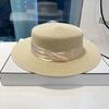 French Celebrity Style Pearl White Top Hat Women Spring and Summer Sunshade Sun Protection Travel Holiday Flat Top Straw Hat Big Brim