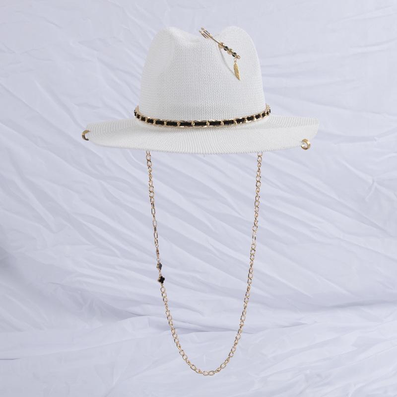 Premium chain straw hat DIY pin jazz hat women's summer beach hat fashion straw hat woven hat