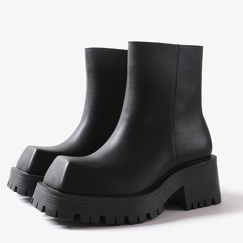 Ins British Paris Square Head Martin Boots Platform European and American Couples High Top Leather Chelsea Cigarette Boots