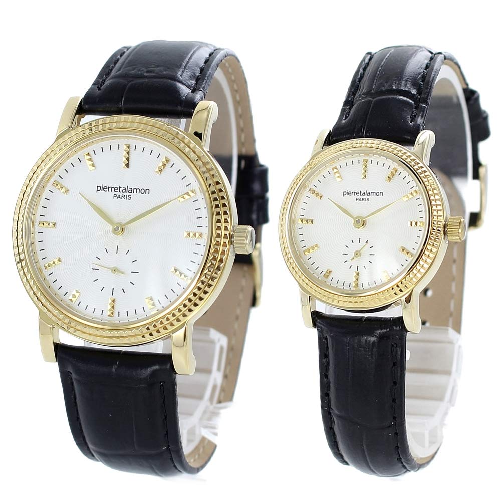 

Пьер Таламон и Парные часы с маленькими 38 мм и черным крокодилом и секундной стрелкой для мужчин и женщин, 28 мм, кожа, золото, PT-5100H-4 PT-5100L-4