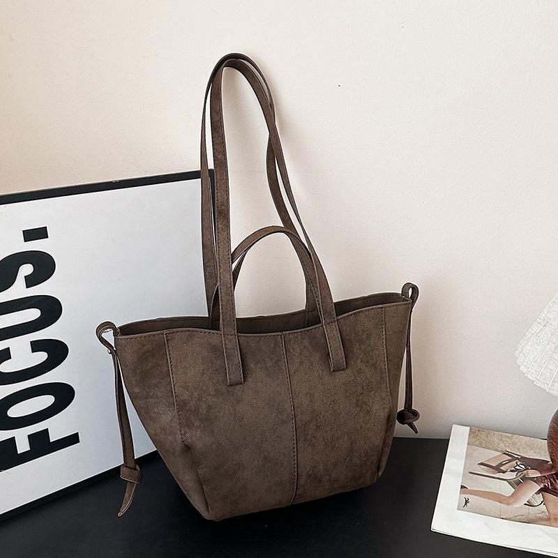 Retro Suede Tote Bag: Women's Large-Capacity Shoulder & Underarm Handbag In Lazy, Versatile Style