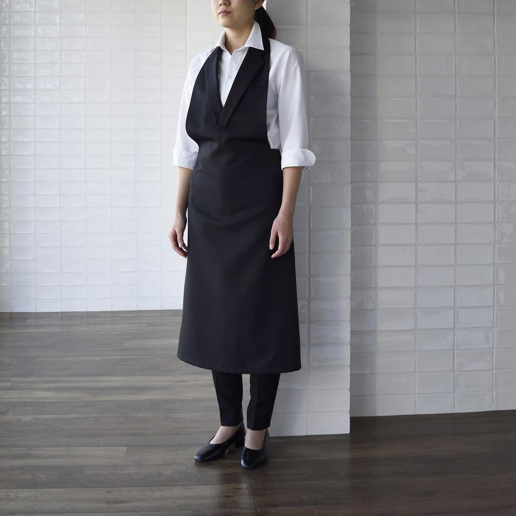 CT2360 Bib Apron Tailored Collar Apron Black L [Seven Uniform] CT2360-9