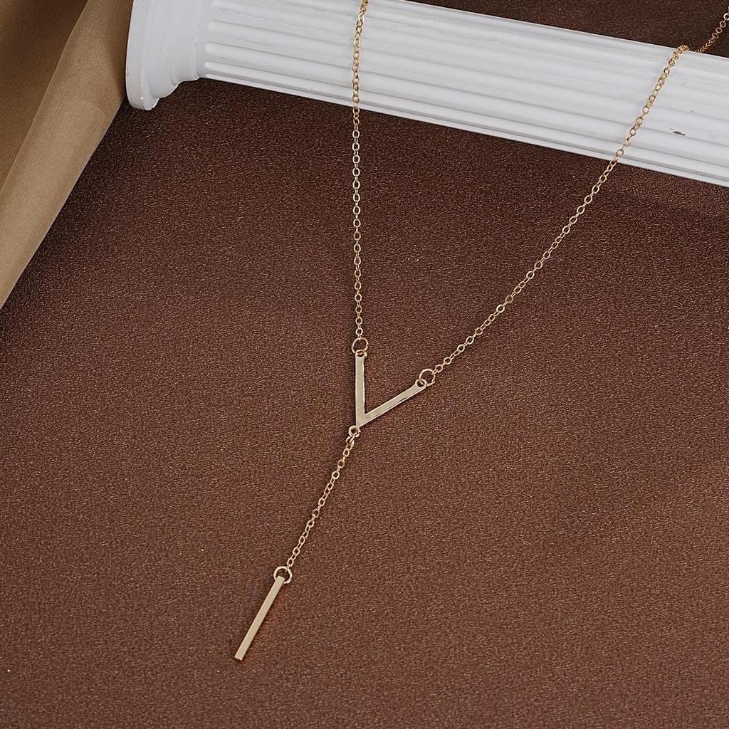 Elegant V-Shaped Long Necklace with Titanium Steel Pendant for Women