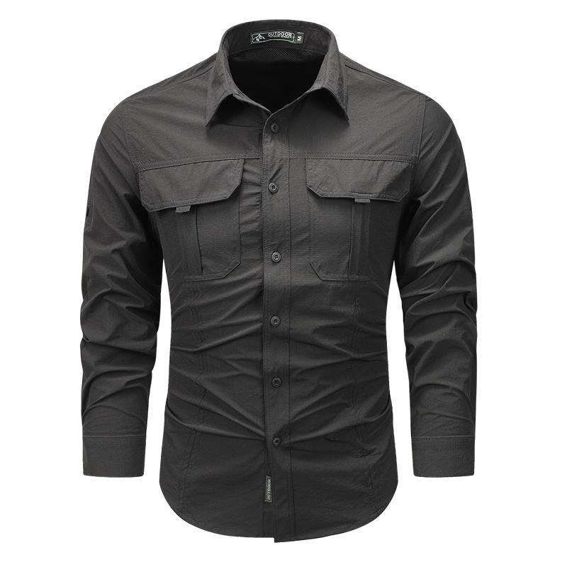 Long-sleeved Quick-drying Shirt Ice Feeling Sunscreen Shirt Men's Four Seasons Outdoor Thin Section Large Size Lapel Shirt