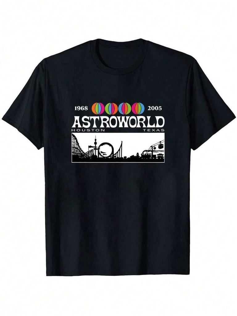 Astroworld Houston Art Prints T-Shirt Vintage All Size Unisex Black T-SHIRT