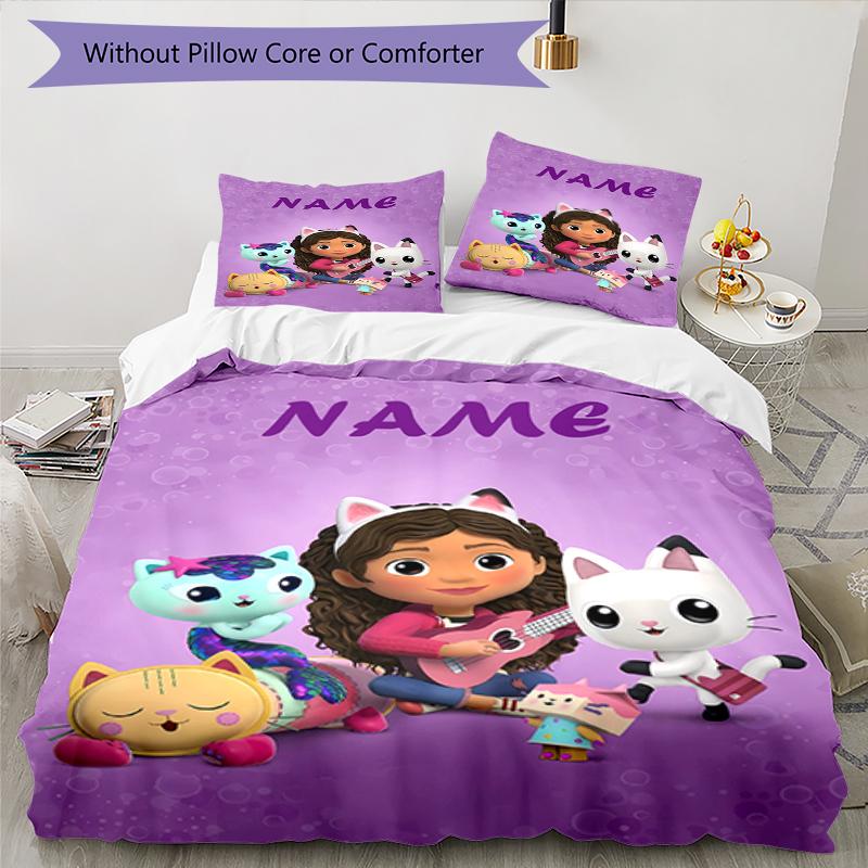 3pcs Custom Name Gabby's Dollhouse Bedding Set Duvet Cover Closure Includes 1 Duvet Cover & 2 Pillowcases, Soft and Comfortable for All Seasons.