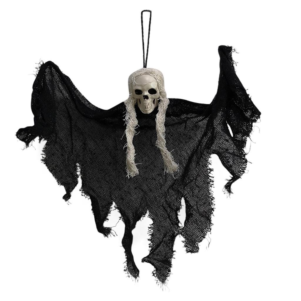 Halloween Hanging Ghost Decoration with Mesh Fabric and Skull Head for Indoor Outdoor Party Haunted House Props