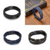 Geometric Style Mens Weaving Leather Wristband With Bead Design For Fashion And Travel