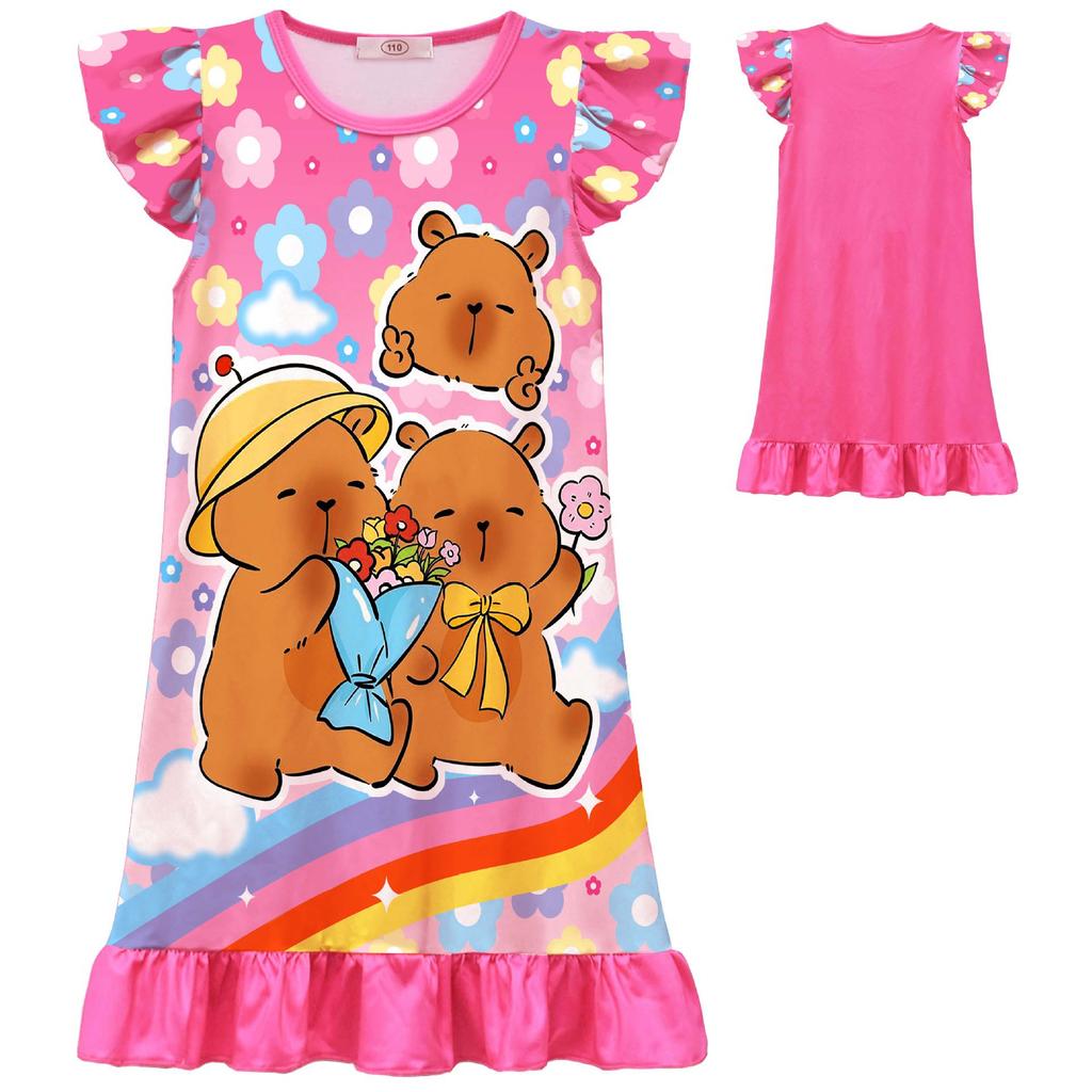 Nuovo vestito casual a girocollo con maniche a pipistrello, capibara, per bambini di mezza età e più grandi, pigiama