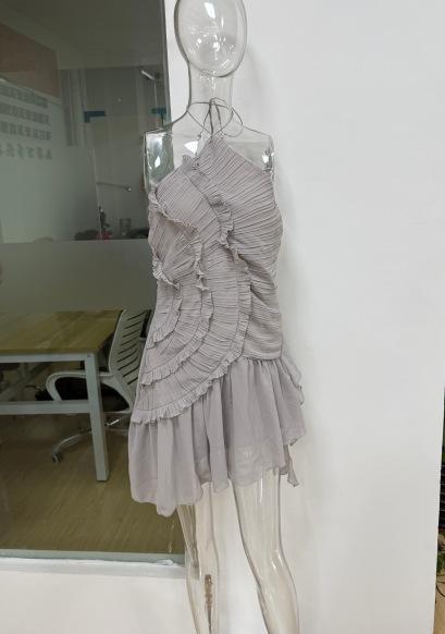 New Neck Sleeveless Irregular Lace Slit Dress Women's Summer High Sense