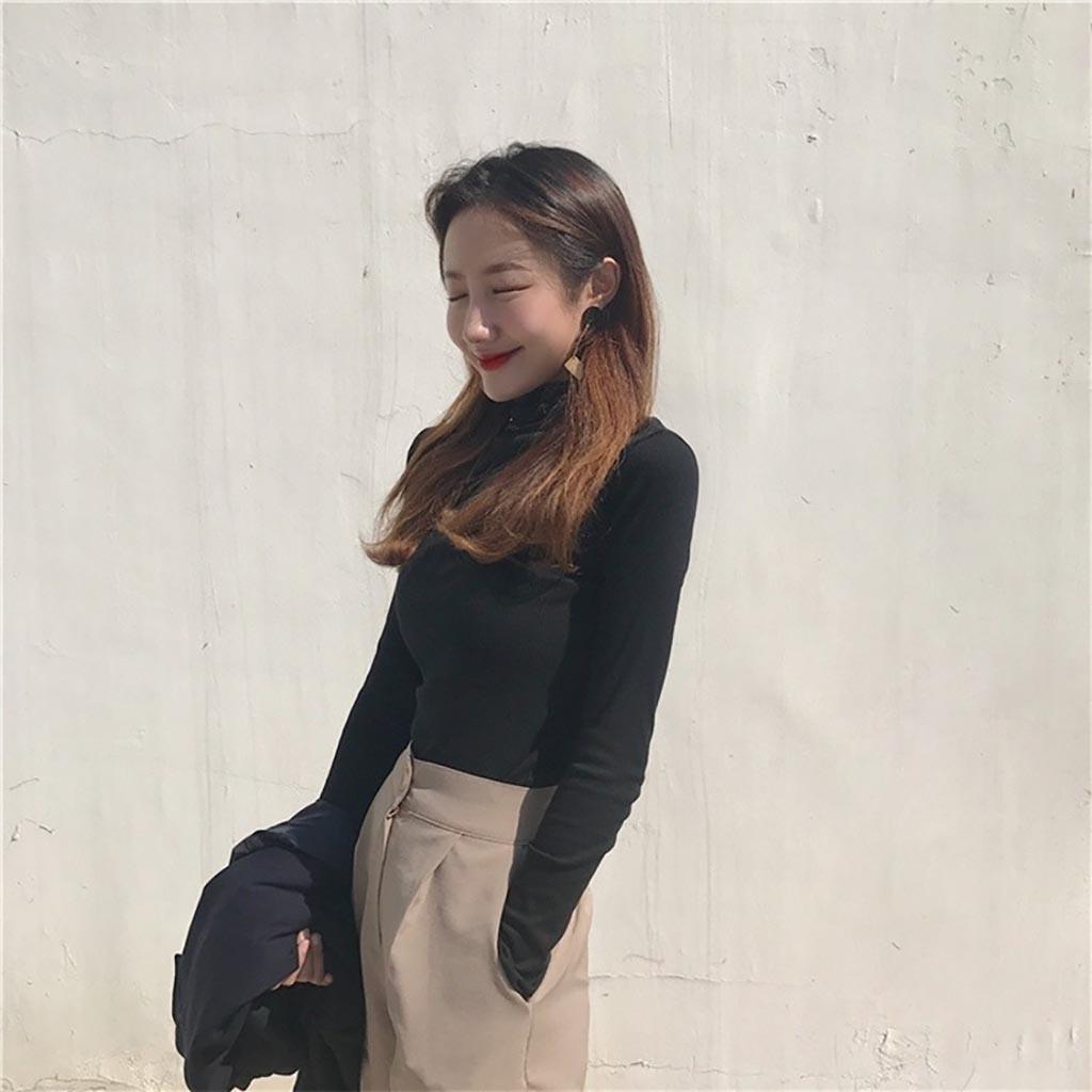 New Solid Color High Collar Long-sleeved Slim Bottoming Shirt Wild Shirt Women