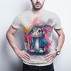 Hip-Hop Bunny Graphic Tee - Urban Streetwear Rabbit with Headphones, Splash Art Design, Soft Polyester, Men's T-Shirt