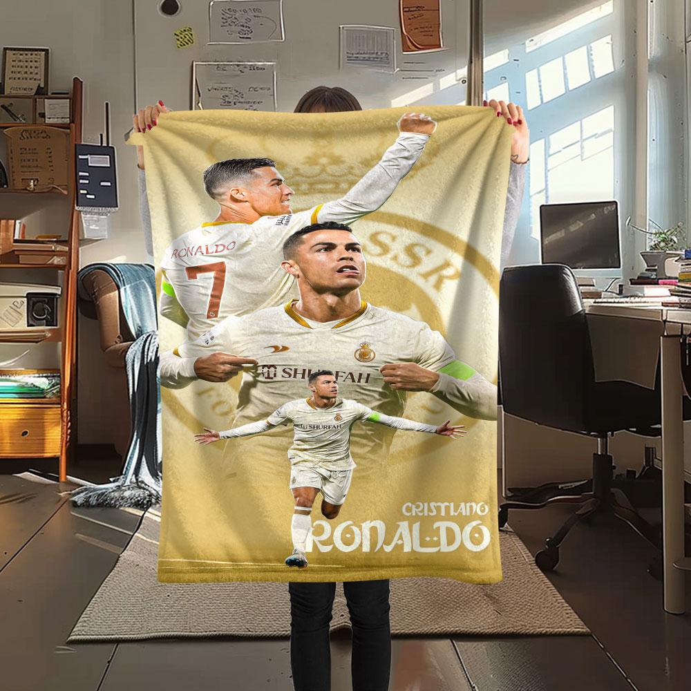 1PC Cristiano Ronaldo Patterned Flannel Blanket Suitable For All Seasons for Home Decor Warmth and Comfort Gifts Holiday Present