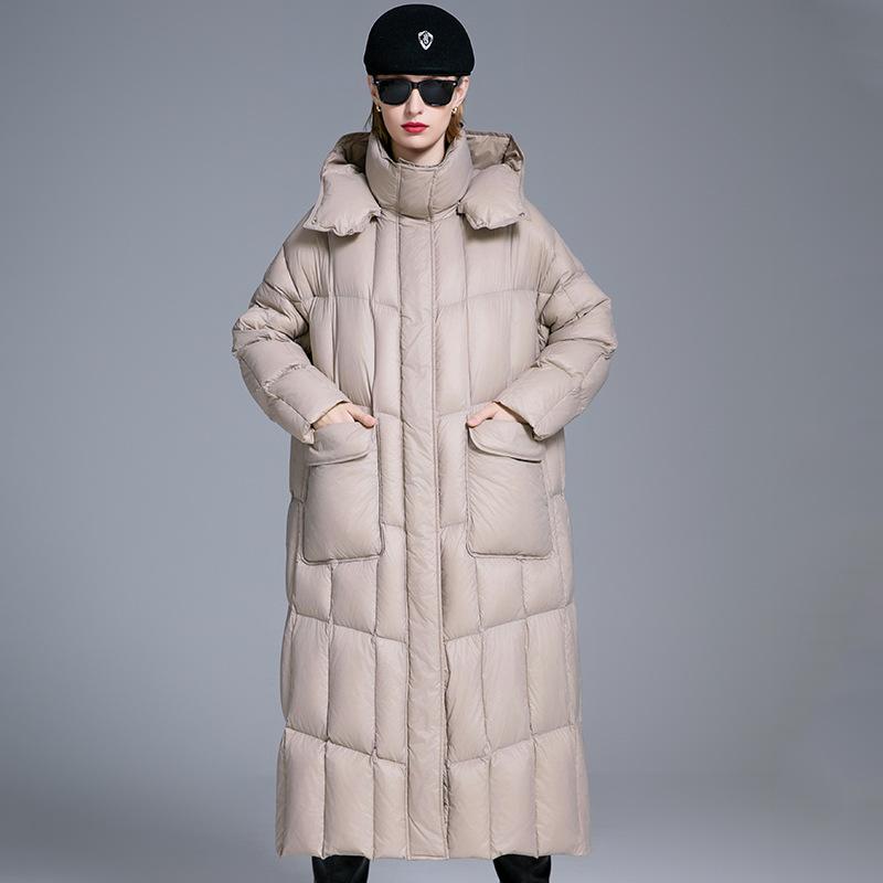 European and American white duck down winter new loose warm thickened cold-resistant down jacket women extended coat women
