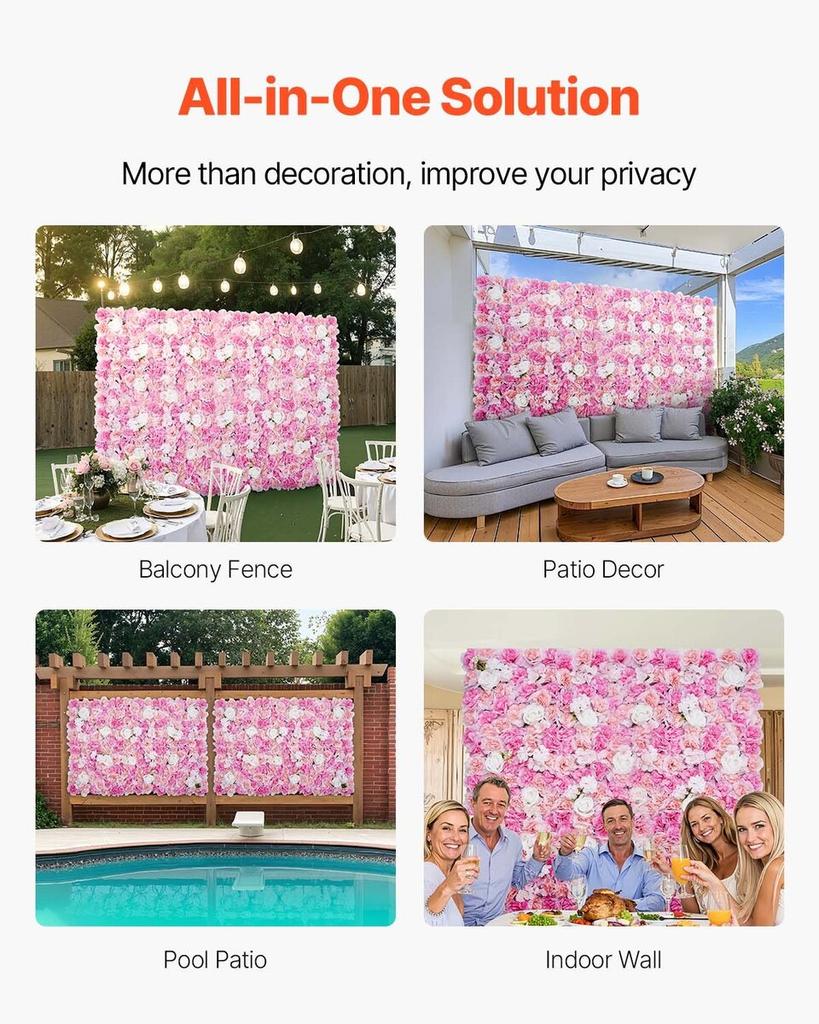 3D Flower Wall Panel 12 PCS 15x15 in Artificial Floral Mat for Wedding
