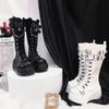 Motorcycle Boots Platform Boots for Women Wedges Knee High Black Lace Up Fashion Goth Gothic Boots Punk Shoes Girls Winter
