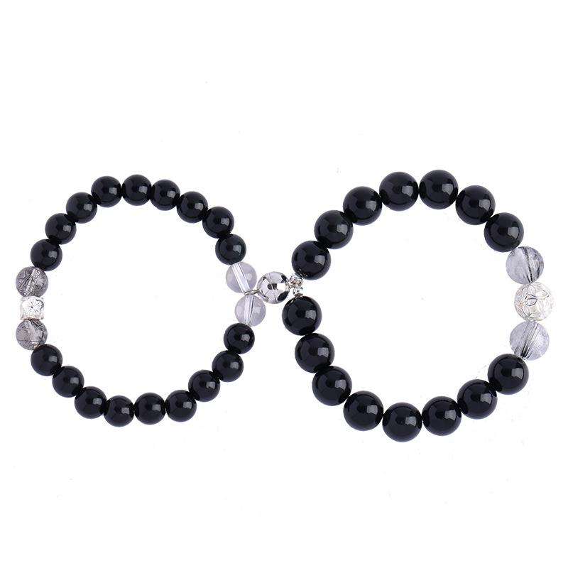 Natural Crystal Black Yellowstone Couple Bracelet Women'S Sterling Silver Pair Of 925 Silver Bracelet Valentine'S Day Gift