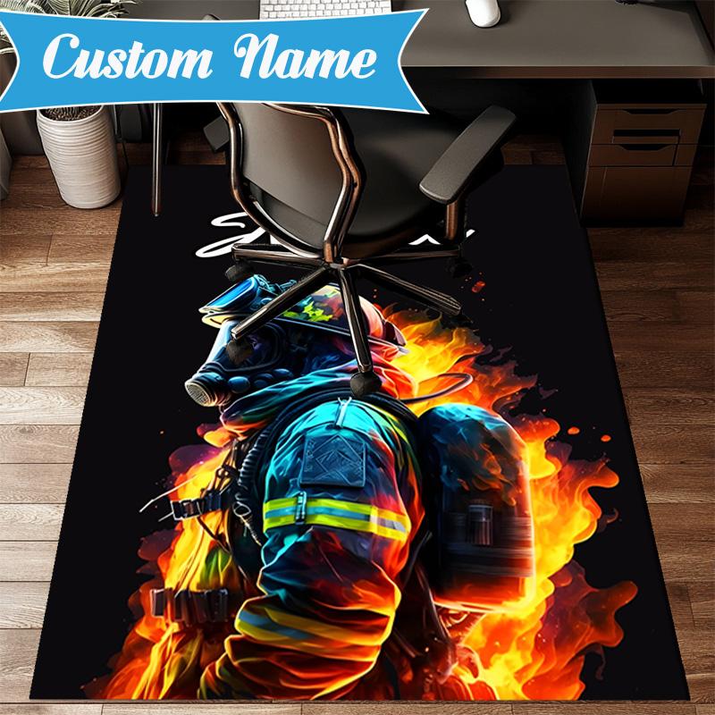 Custom Name Firefighter's Courage Rug for Living Room, Game Rooms, Office, Bedroom, Floor Mat Playful Design, fan gifts Christmas decor