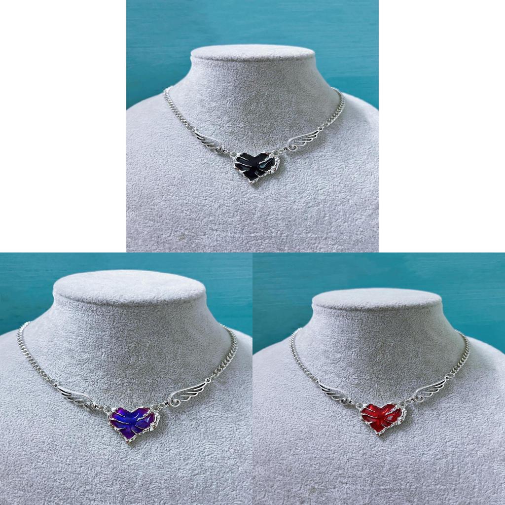 Dark Chic Geometric Alloy Chain With Angel Wing Pendant For Men Women