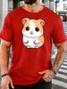 Cute Fluffy Cartoon Hamster Big Eyes Graphic Unisexs Cotton Crew Neck Tee Short Sleeve Loose Lovely Casual Daily Street Male Top
