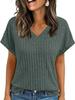 European & American Women's Summer V-neck Short Sleeve Casual Pullover T-shirt 2025