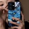 Case for Vivo Y22s Y22 Anime Black Cat Starry Cloud Print Phone Cover Acrylic Hard Back Shell With Flexible TPU Edge