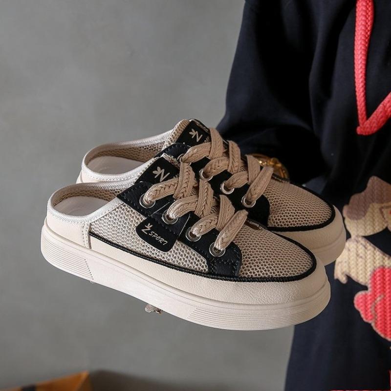 New Style of Transparent Mesh Hollowed-out Shoes for Students, Casual Half-drag Women's Shoes