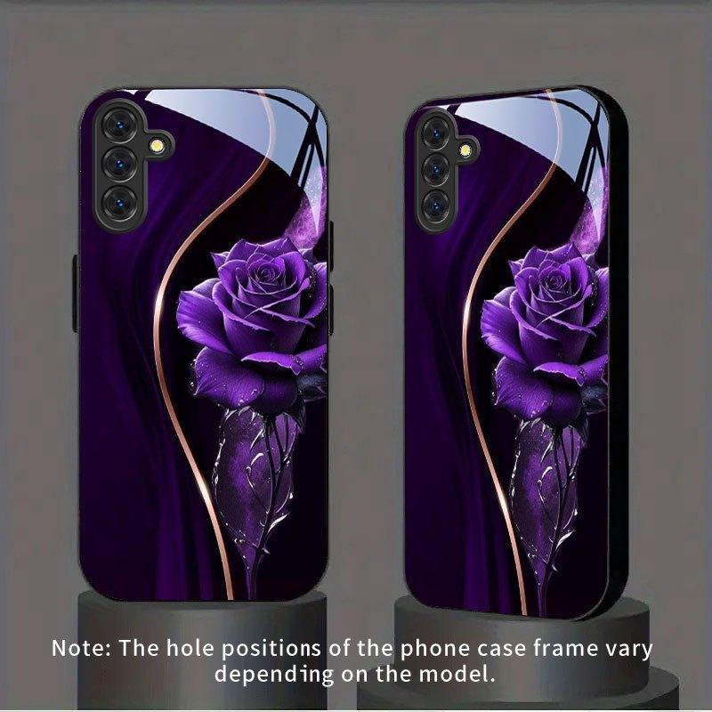 Gilded Purple Rose Dark Pattern Glass Phone Case Suitable for Samsung Galaxy S26 S25 S24 S23 S22 S21 S20 FE/Ultra/Plus Anti Drop